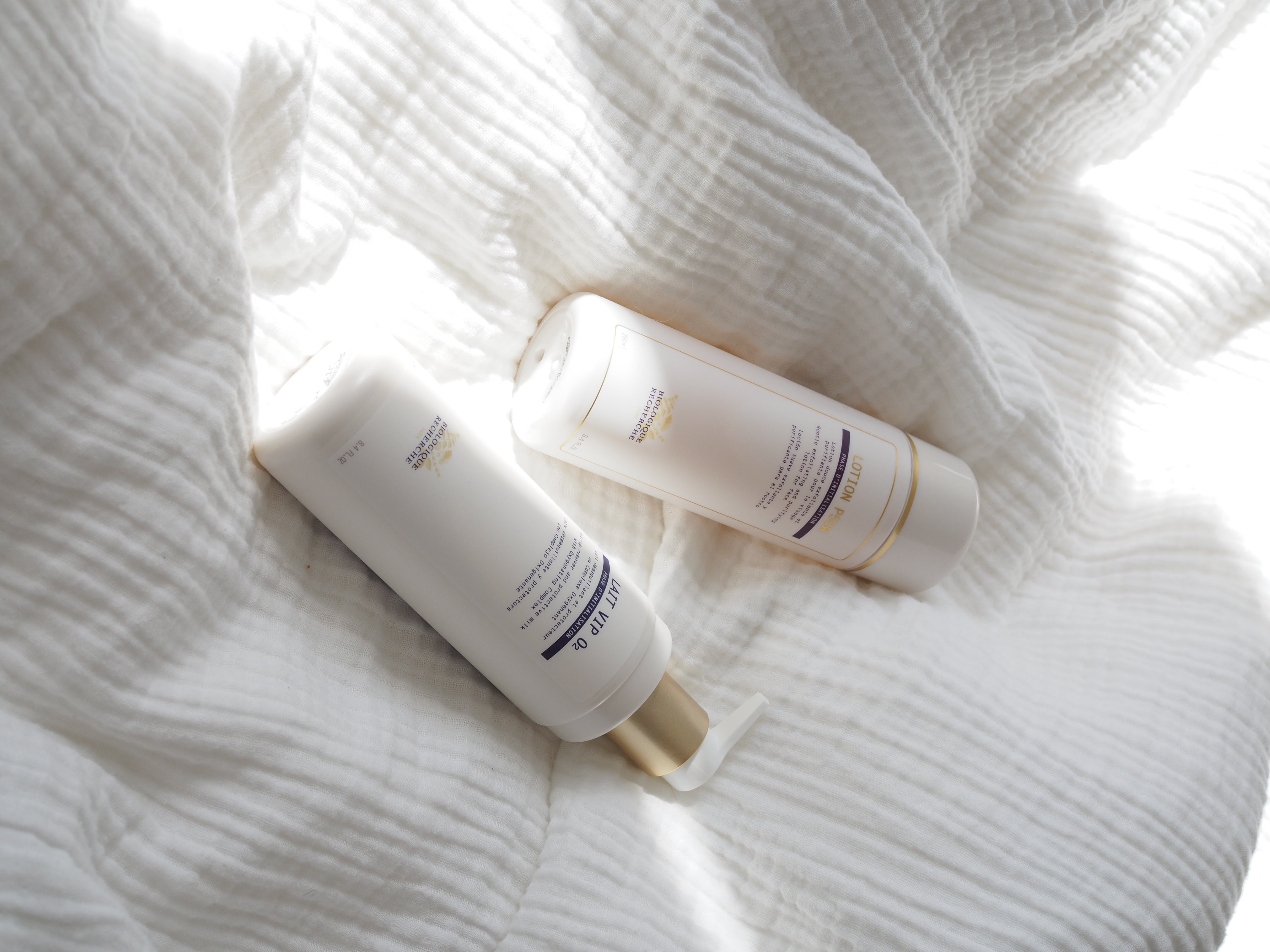 BR bottles on white fabric